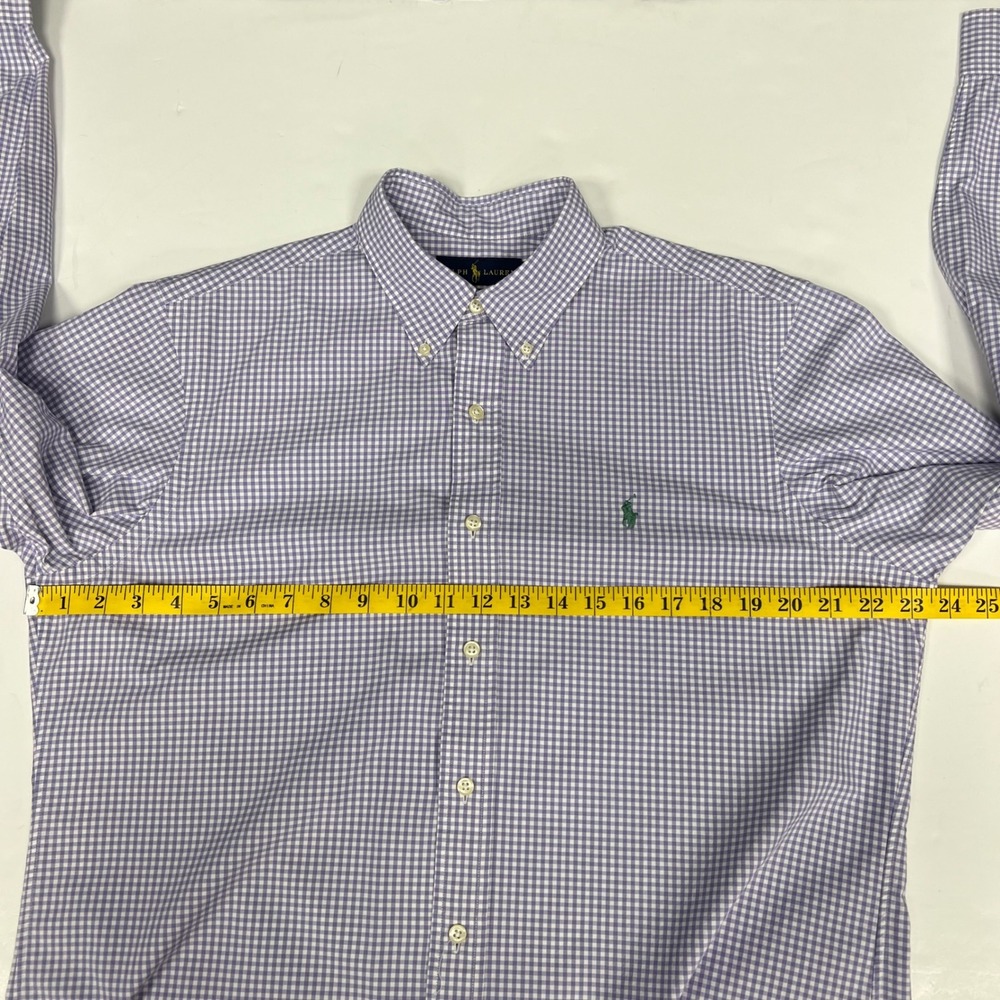 Ralph Lauren Custom Fit Purple Gingham Check Button Down Shirt Mens Size L - Picture 7 of 9